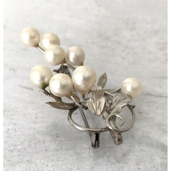 Vintage Pearl Sterling Silver Brooch Pendant 2 1/4" Long Leaf and Branch Design - Picture 8 of 16